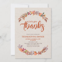 Invitación a cena de Acción de Gracias otoñal rúst