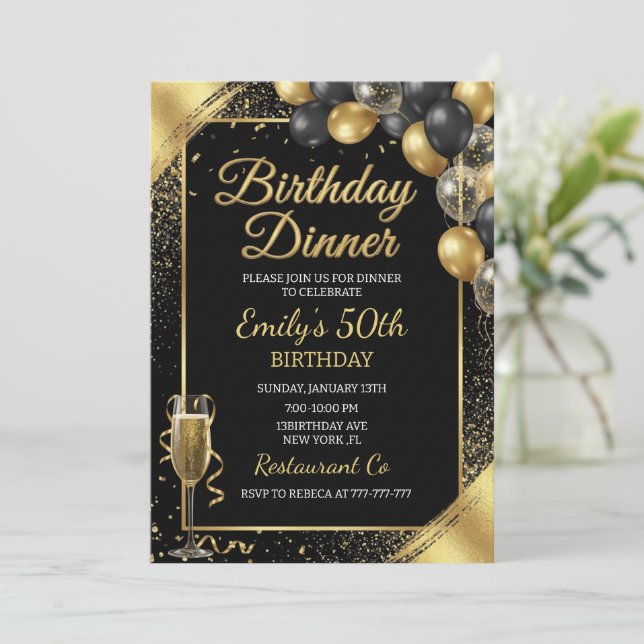 Invitación a cena de cumpleaños (Anverso de pie)