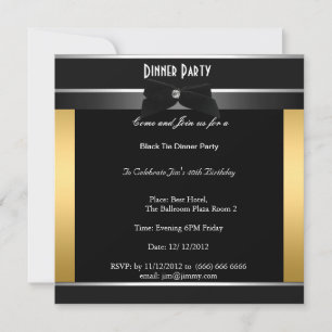 Invitación a cena de cumpleaños de etiqueta negra 