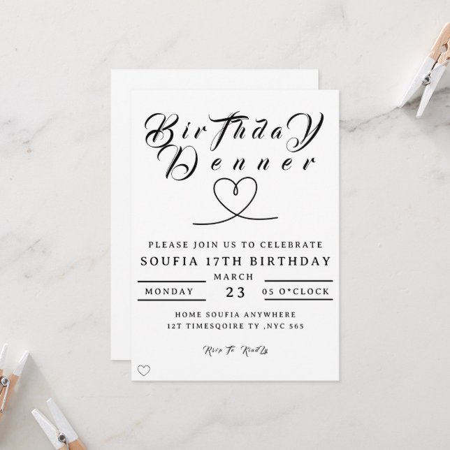 Invitación a cena de cumpleaños, editable cena de  (Anverso/Reverso In Situ)