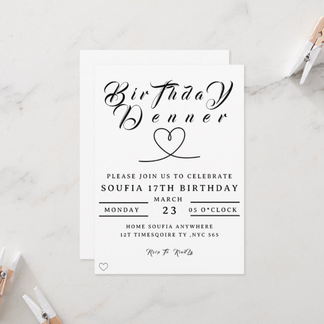 Invitación a Cena de Cumpleaños, Editable Invitaci (Anverso/Reverso In Situ)