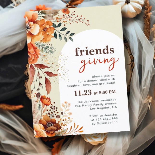 Invitación a cena de Friendsgiving arco floral bla (Subido por el creador)