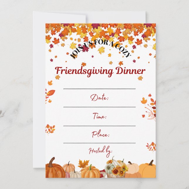 Invitación a Cena de Friendsgiving de Otoño Acoged (Anverso)
