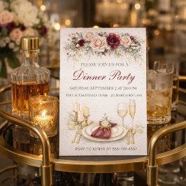 Invitación a cena de gala en dorado y burdeos