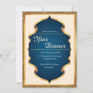 Invitación a cena de Iftar en azul real y dorado