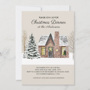 Invitación a Cena de Navidad Casa de Pino con Niev