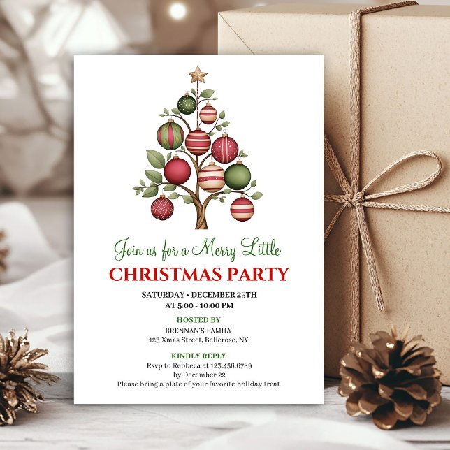 Invitación a cena de Navidad con árbol minimalista (Trendy minimalist Christmas tree dinner invitation)