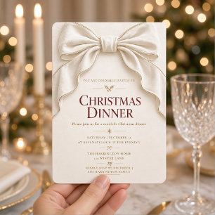 Invitación a Cena de Navidad con Lazo de Satén Mar