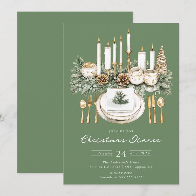 Invitación a cena de Navidad con luz de velas eleg (Anverso / Reverso)