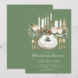Invitación a cena de Navidad con luz de velas eleg
