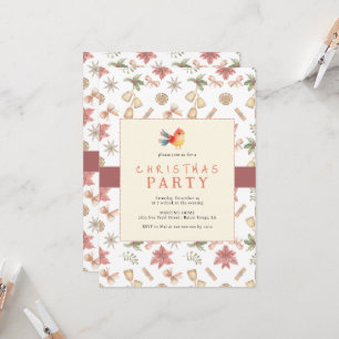 Invitación a cena de Navidad de pájaro de invierno