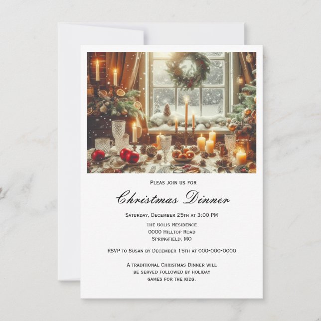Invitación a cena de Navidad familiar elegante (Anverso)