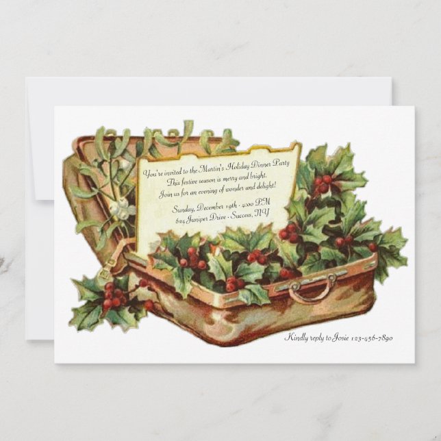 Invitación a Cena de Navidad Vintage (Anverso)