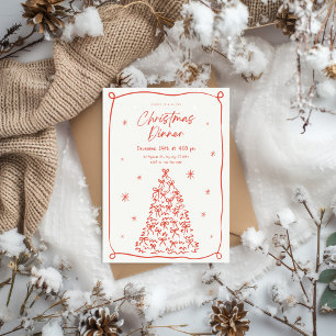Invitación a cena de Navidad vintage roja y beige