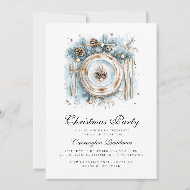 Invitación a cena/fiesta de Navidad con letra eleg (Anverso)