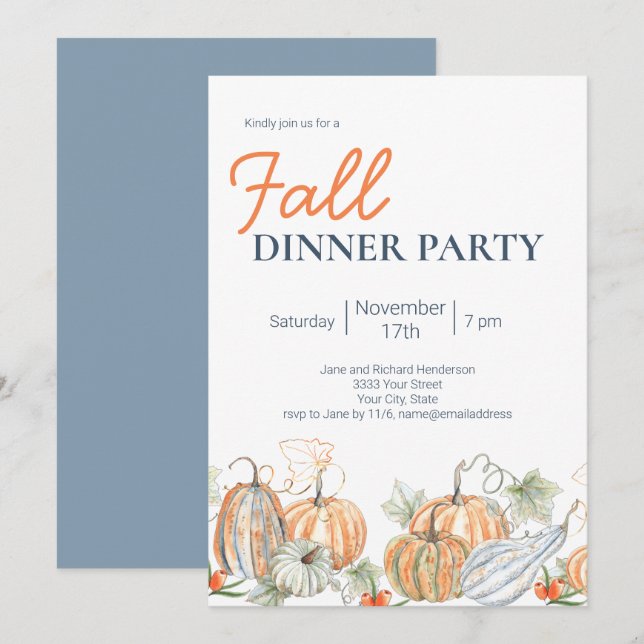 Invitación a cena moderna de calabaza de otoño (Anverso / Reverso)