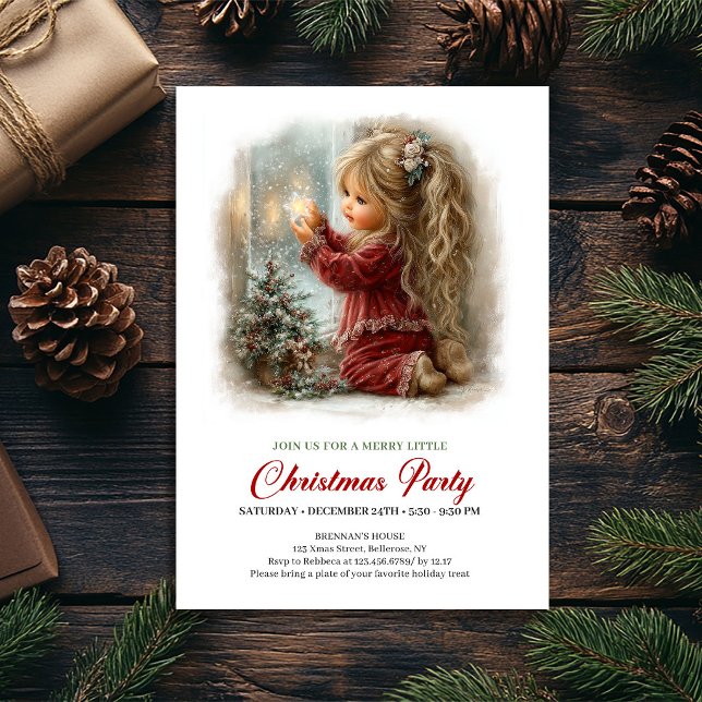 Invitación a Cena Navideña Escena Rústica de Invie (Holiday Dinner Invite Rustic Winter Scene Tree Art)