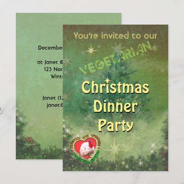 Invitación a cenar a Navidades vegetarianos (Anverso / Reverso)