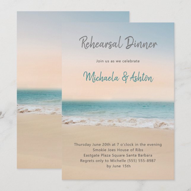 Invitación a cenar a un Boda fotográfico de playa (Anverso / Reverso)