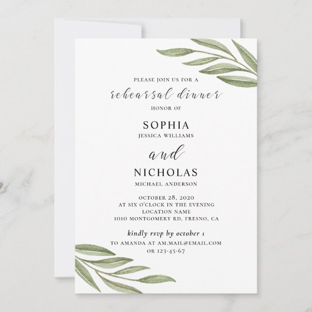 Invitación a cenar al boda de verde (Anverso)