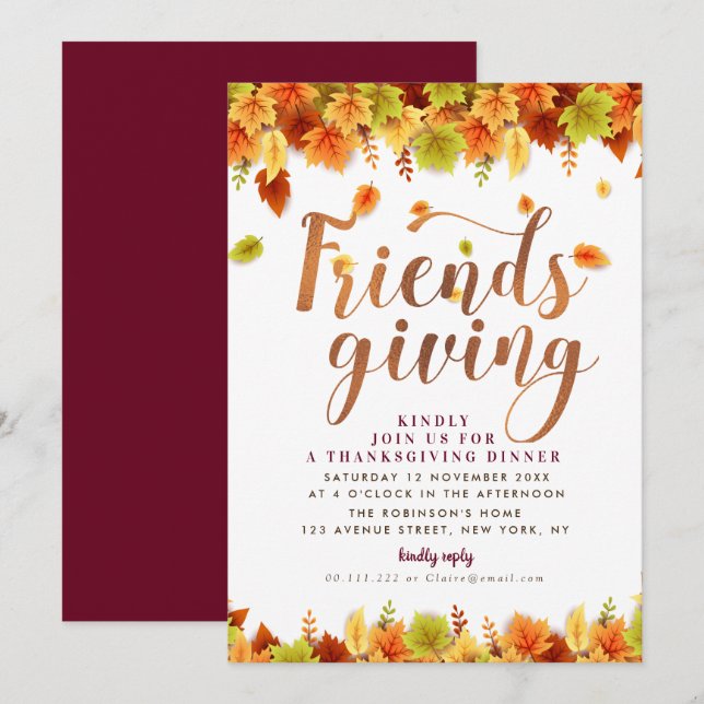 Invitación a cenar al follaje otoñal (Anverso / Reverso)