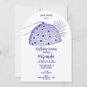 Invitación a cenar con bola de discoteca azul