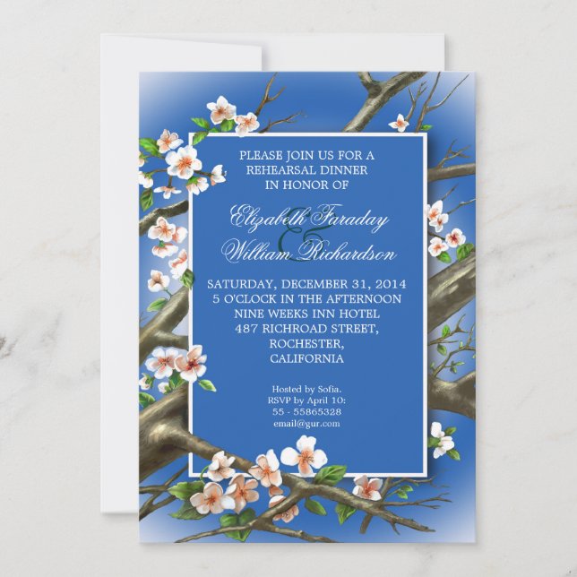 invitación a cenar con un elegante ensayo azul (Anverso)