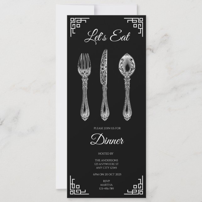 Invitación a cenar de negro Let's Eat (Anverso)