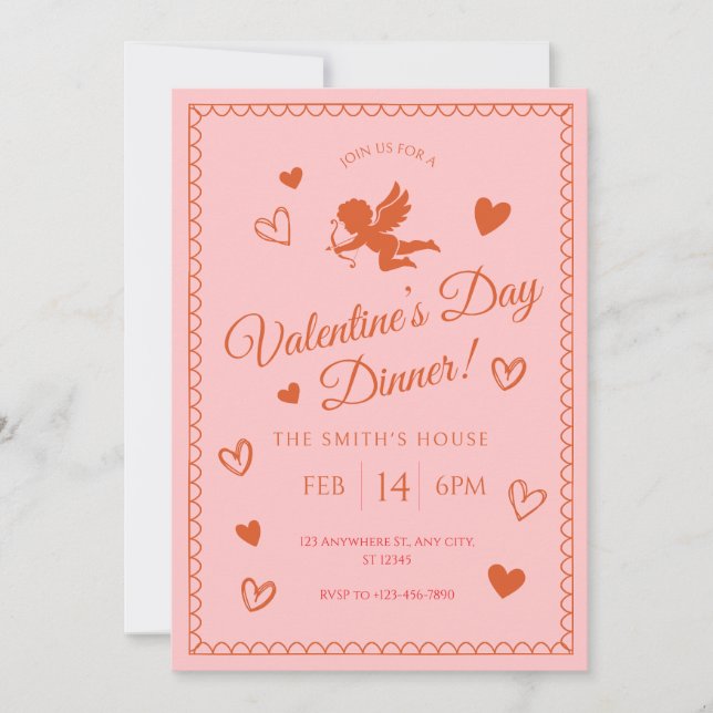 Invitación a cenar Día de San Valentín rosado (Anverso)