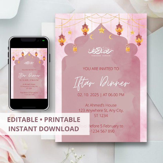 Invitación a cenar Iftar mezquita rosa ramadan (Subido por el creador)