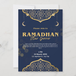 Invitación a cenar Iftar moderno con oro azul