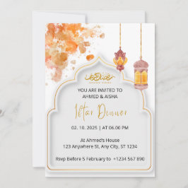 Invitación a cenar Iftar ramadan naranja acuarela