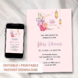 Invitación a cenar Iftar ramadan rosa con luna