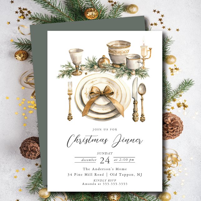 Invitación a cenar Navidades de elegancia festiva (Subido por el creador)