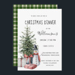Invitación a cenar Navidades Snowman de árbol de N<br><div class="desc">Invitación a la cena de Navidades Snowman de árbol de Navidad, la invitación perfecta para su reunión de vacaciones. El Invitation incluye un acuarela árbol de Navidad rodeado de regalos y un adorable muñeco de nieve. Nuestra plantilla de alta resolución le facilita el personalizar de su invitación. Si desea seguir...</div>