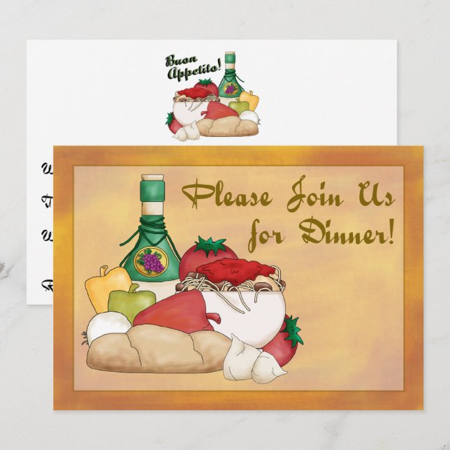 Invitación a cenar vino de comida italiana con ape (Anverso / Reverso)