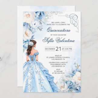 Invitación a Cenicienta Azul Bebé Quinceañera