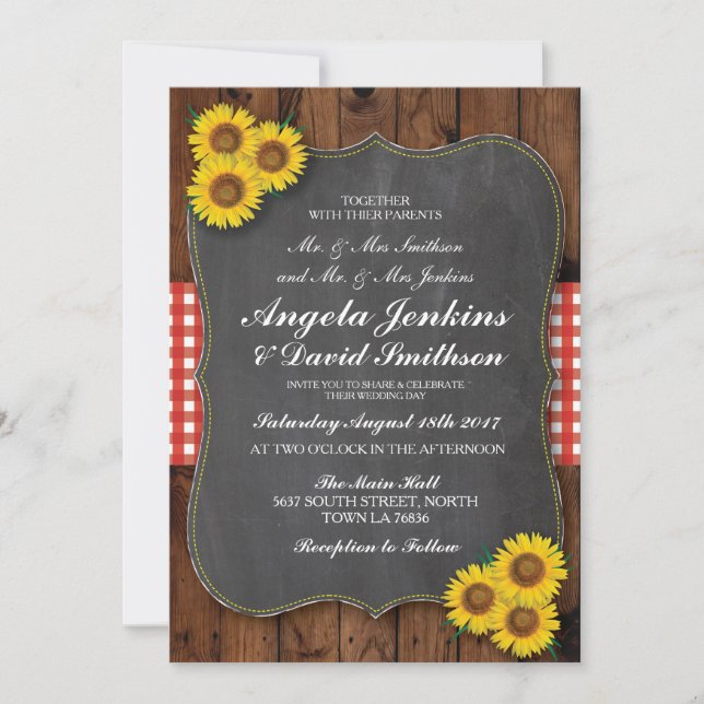 Invitación a Chalk de madera de girasol ruso Boda  (Anverso)