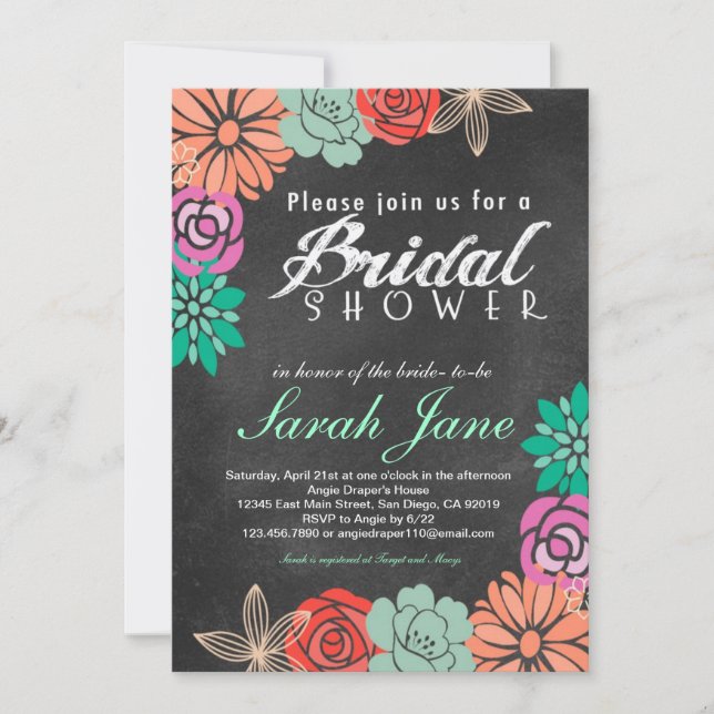 Invitación a Chalkboard Bridal Shower (Anverso)