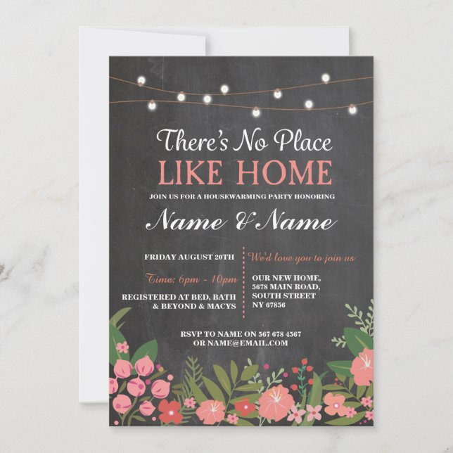 Invitación a Chalkboard con llave dulce hogar en c (Anverso)