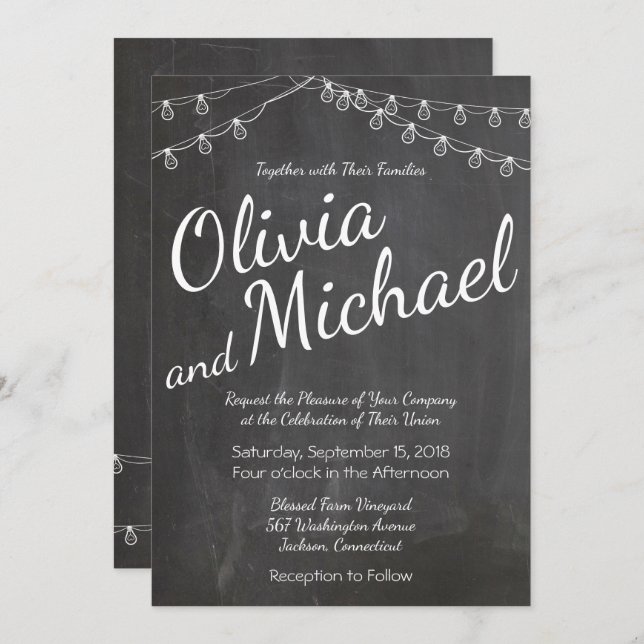Invitación a Chalkboard con luces de cadena (Anverso / Reverso)