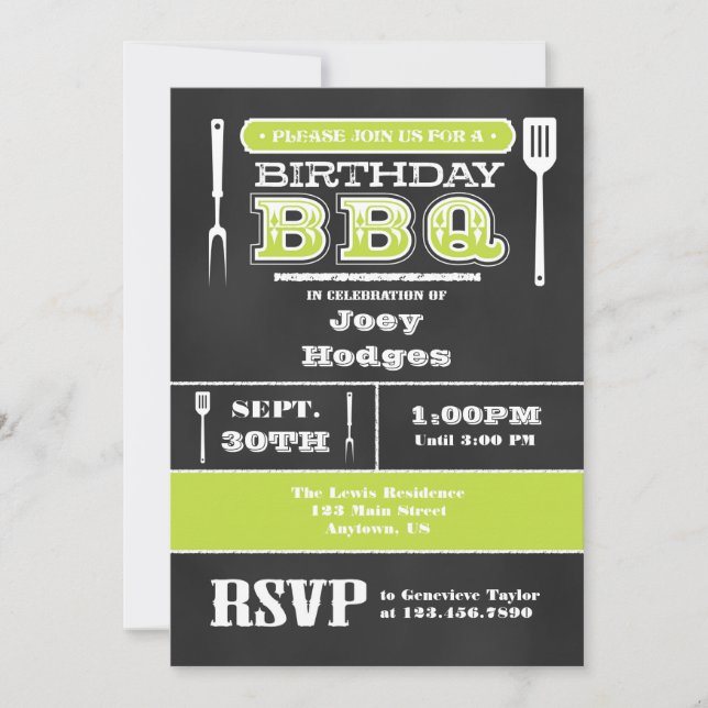 Invitación a Chalkboard de Cumpleaños de Lime Gree (Anverso)