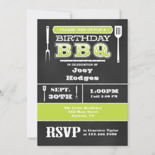 Invitación a Chalkboard de Cumpleaños de Lime Gree