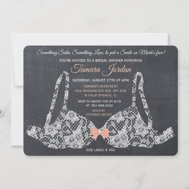 Invitación a Chalkboard de ducha de novia Lace Bra (Anverso)