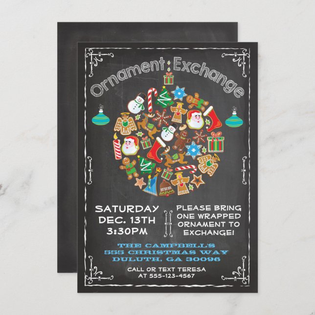 Invitación a Chalkboard Ornament Exchange (Anverso / Reverso)