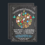 Invitación a Chalkboard Ornament Exchange<br><div class="desc">Chalkboard Ornament Exchange Invitation Supe lindo y divertido con una adorable bola hecha de íconos Navidades y tipografía tiza todo en un fondo de pizarra. Ilustracion dibujado a mano por McBooboo. Se puede usar para un intercambio o intercambio de cookies.</div>