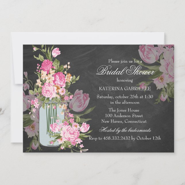 Invitación a Chalkboard y Mason Jar Bridal Shower (Anverso)