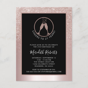 Invitación a champagne Purpurina Rubor de cumpleañ