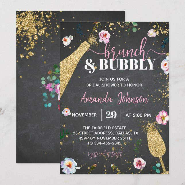 Invitación a Champán Brunch & Bubbly Bridal Shower (Anverso / Reverso)