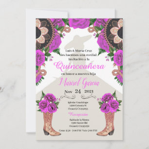 Invitación a Charra Quinceanera, fuchsia Mariachi